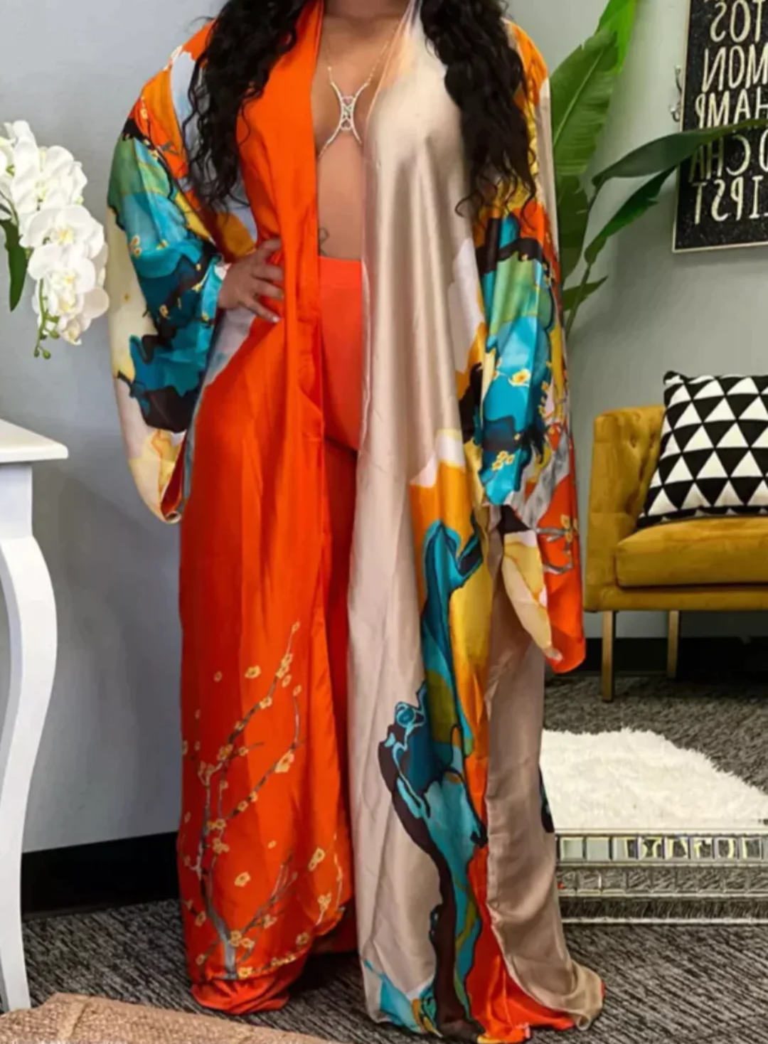 Pastel orange kimono sleeve dress