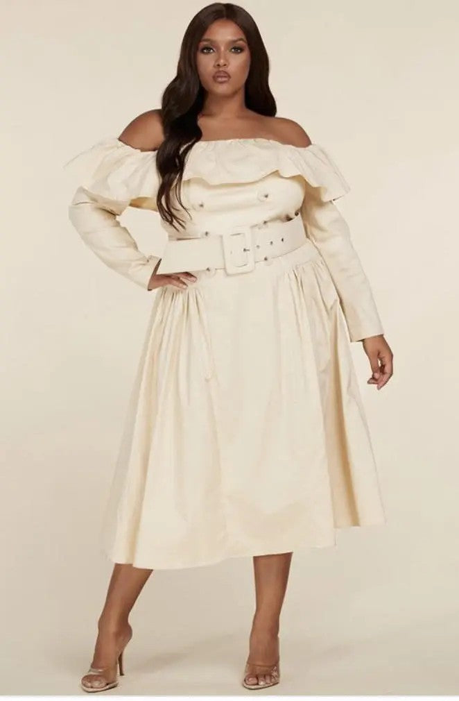 FIRST LADY KAKI OFF-SHOULDER DRESS – Bestillanddress