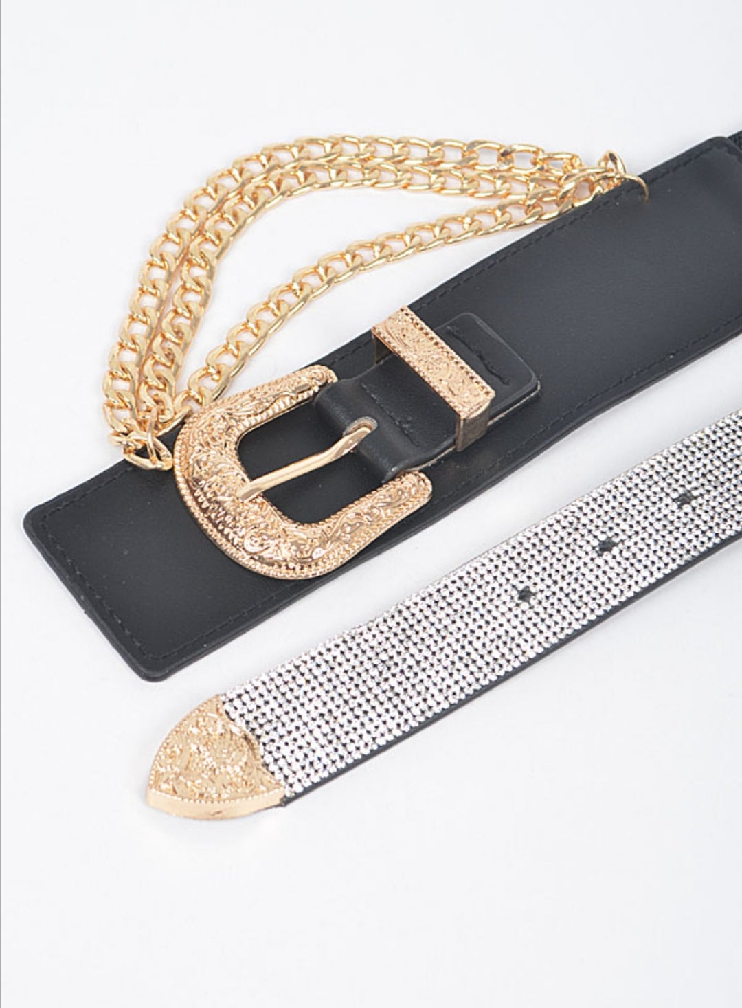 DOUBLE BUCKLE CHAIN RHINESTONE BELT
