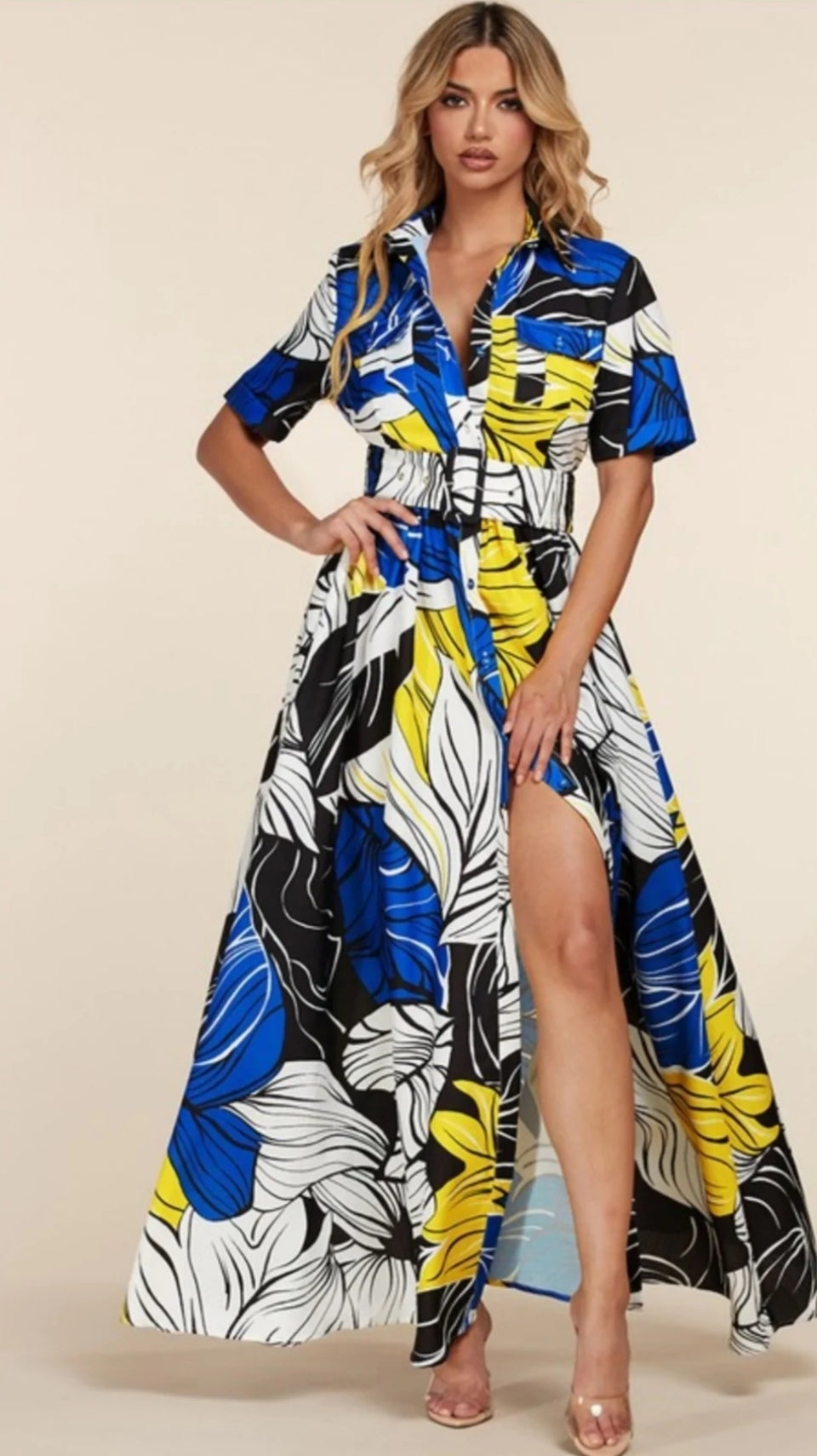 SHE'S READY MAXI LEAF DRESS