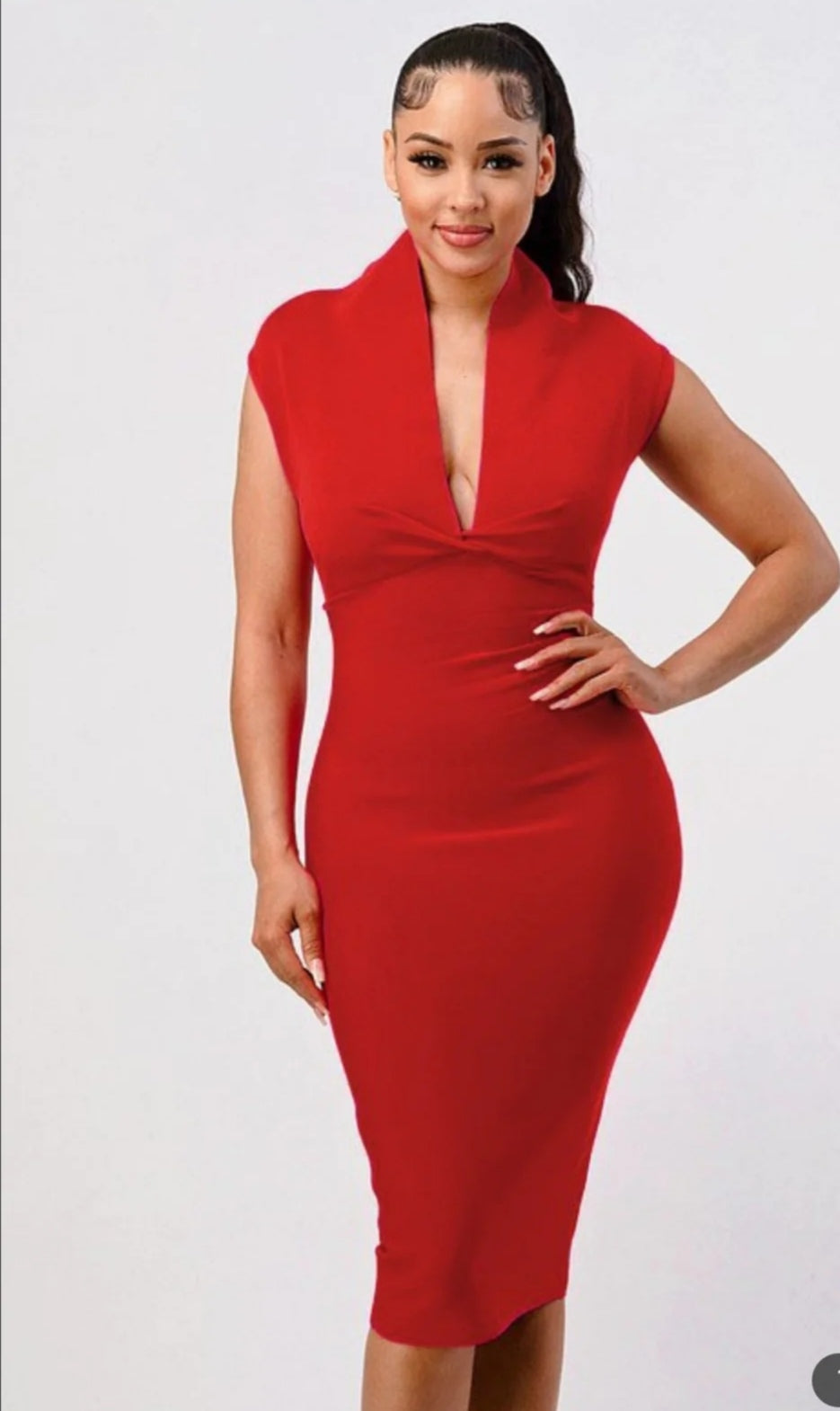 SHE'S READY RED PENCIL BANDAGE DRESS