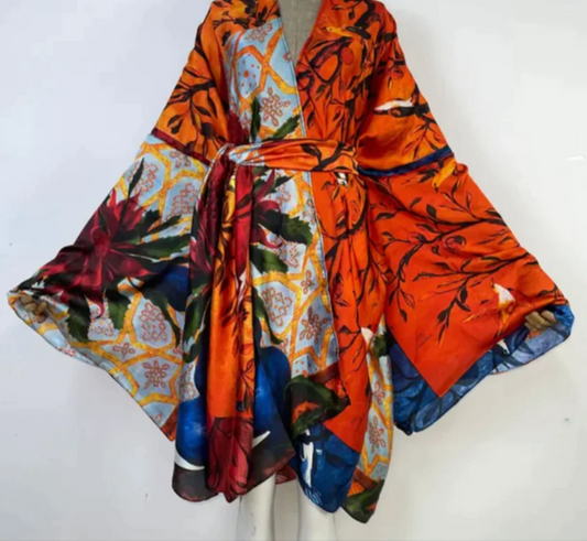 TROPICAL FRUIT KIMONO DRESS (long and short length)