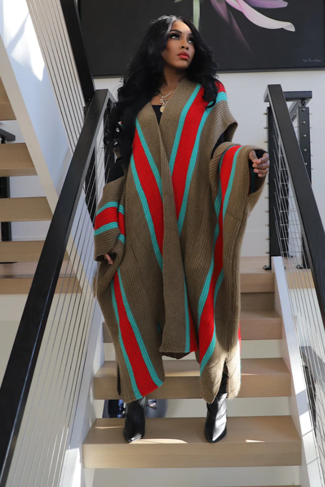 Cut-out Striped Cardigan