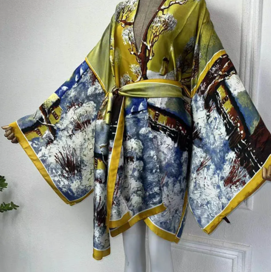 NEW PRINTS SHORT LENGTH KIMONO DRESSES