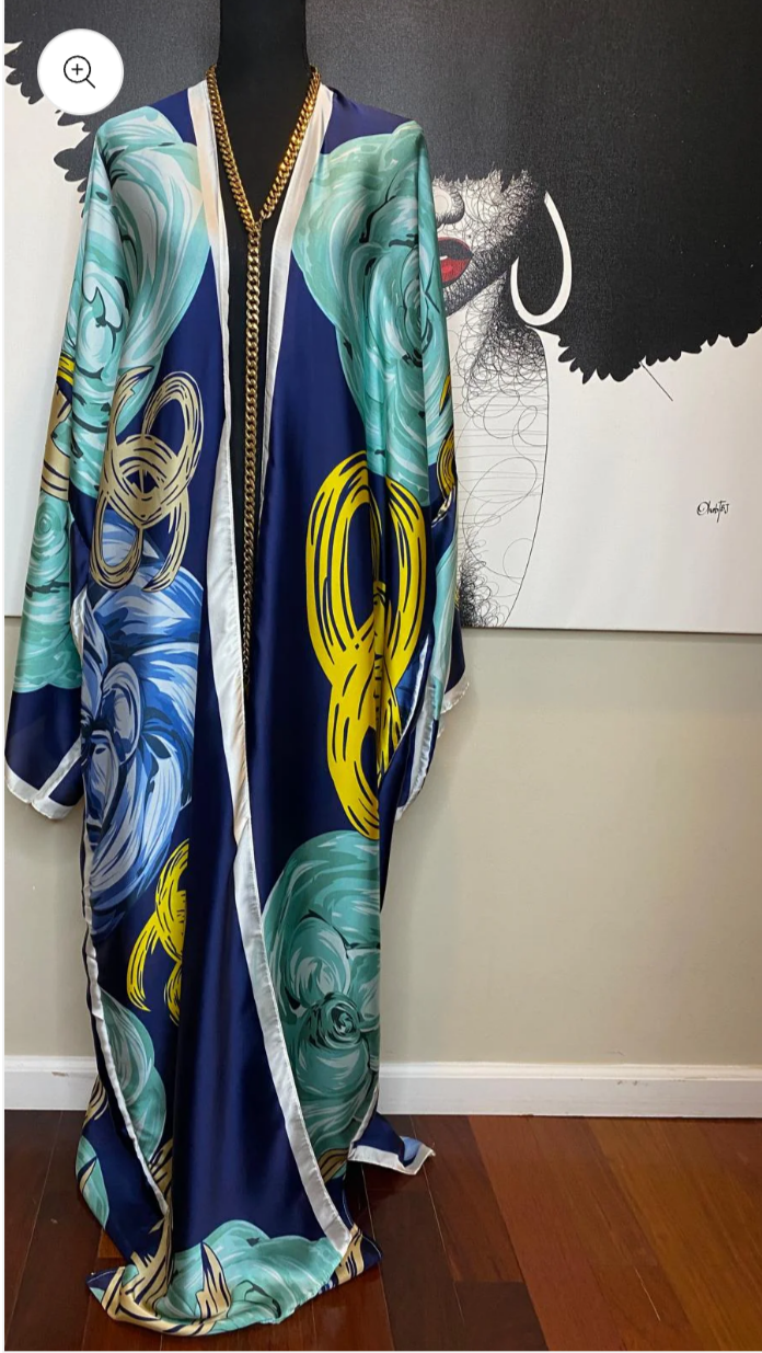 Rich Auntie Kimono Dress - Blue