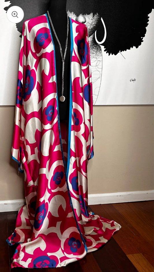 Geo Print Kimono Dress In Fuchshia