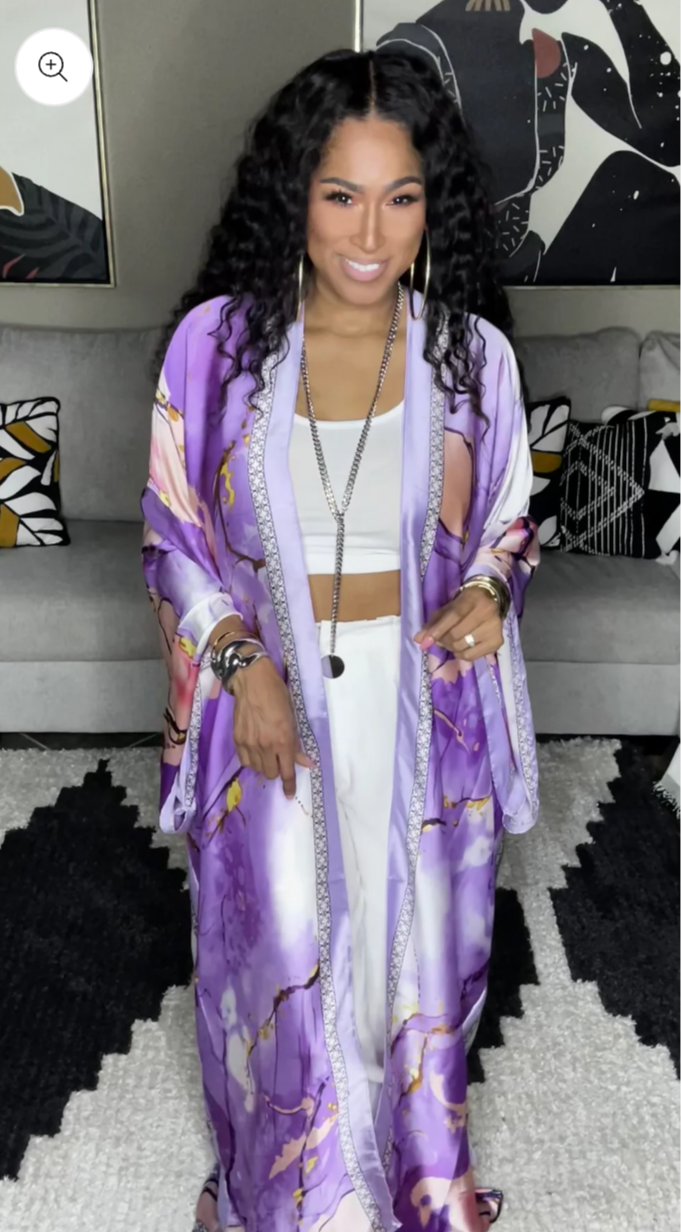 Rich Auntie Kimono Dress - Purple