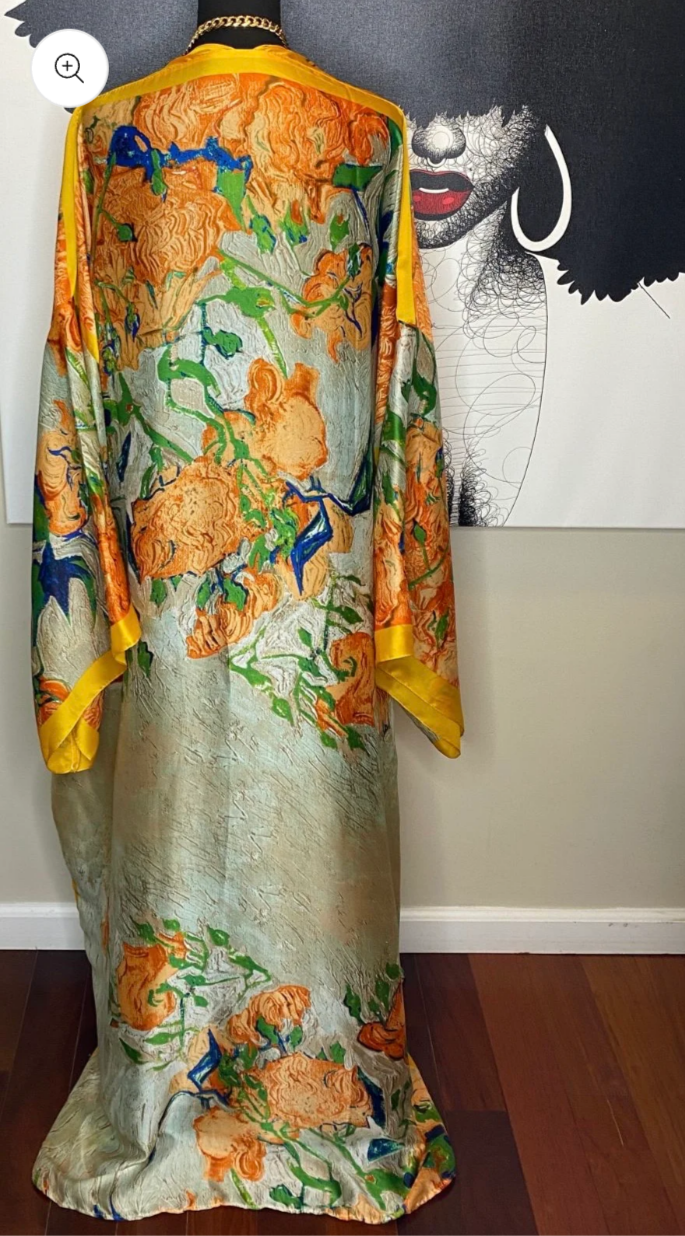 Large Flower Print Kimono Dress In Yellow