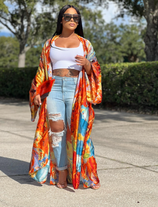 Color Splash Kimono Dress In Orange