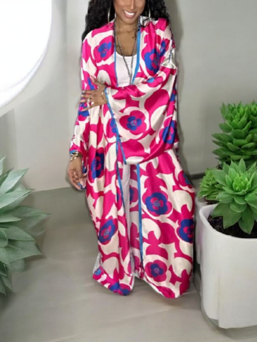 Rich Auntie Kimono dress - Pacific Rose Fushia