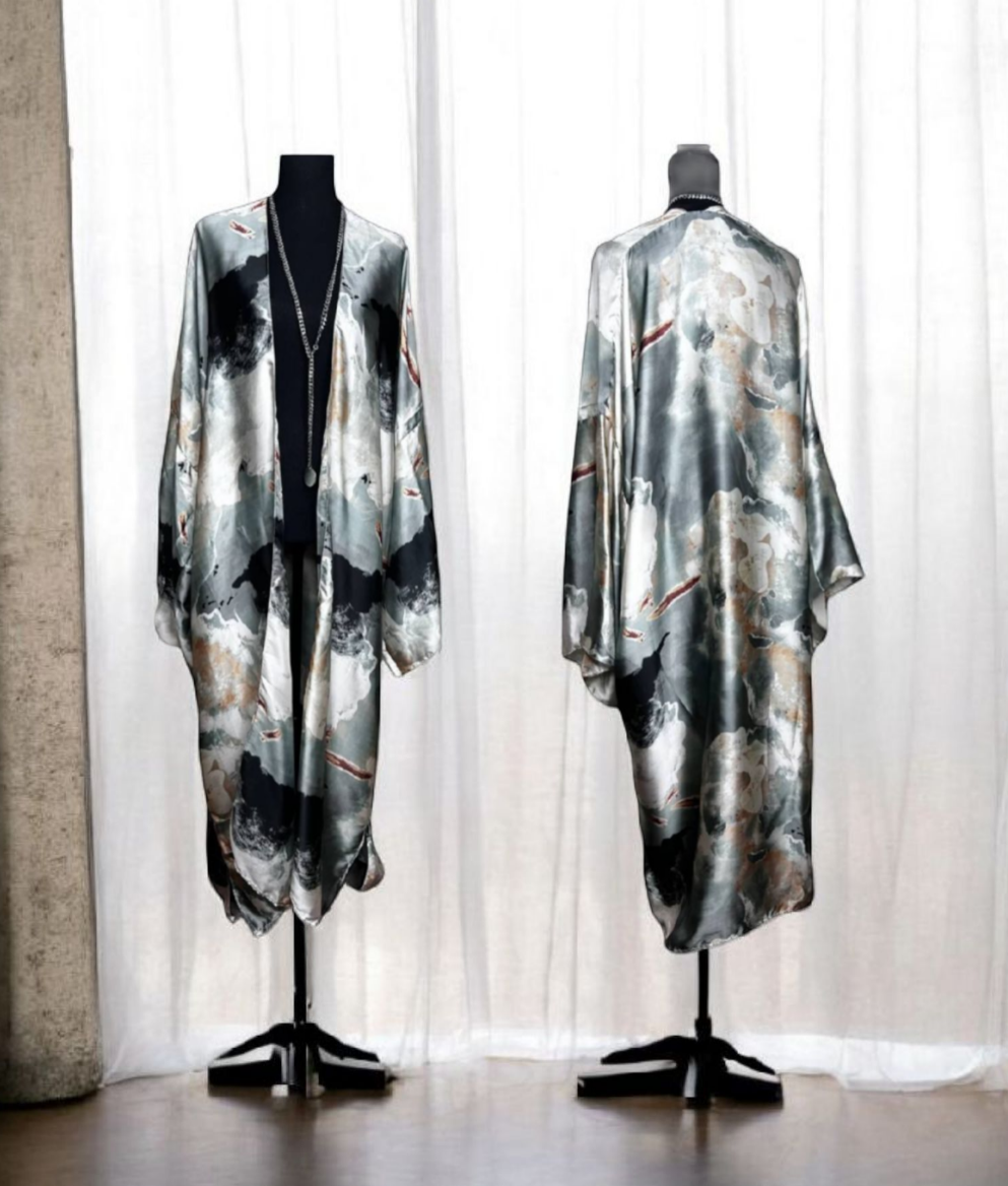 Rich Auntie Kimono Dress - Grey