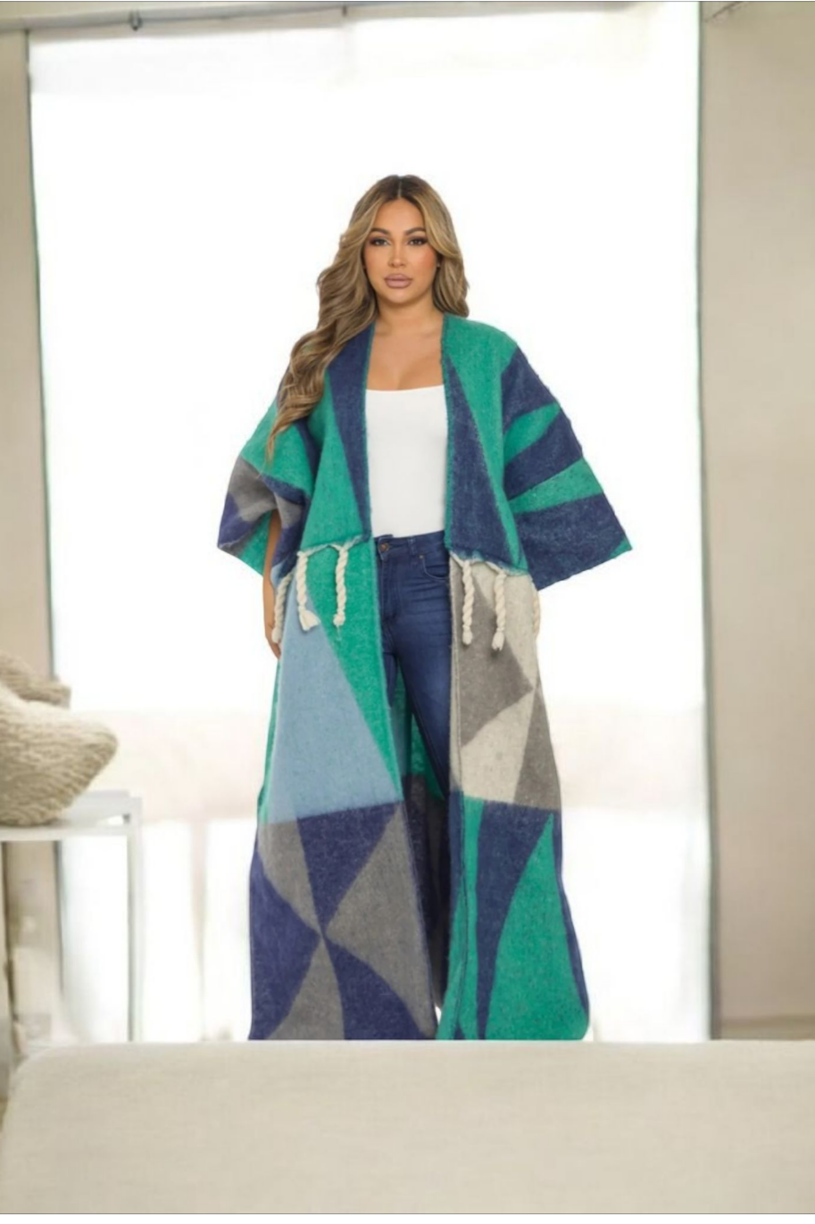 Multicolor Geometric Tassel Cardigans