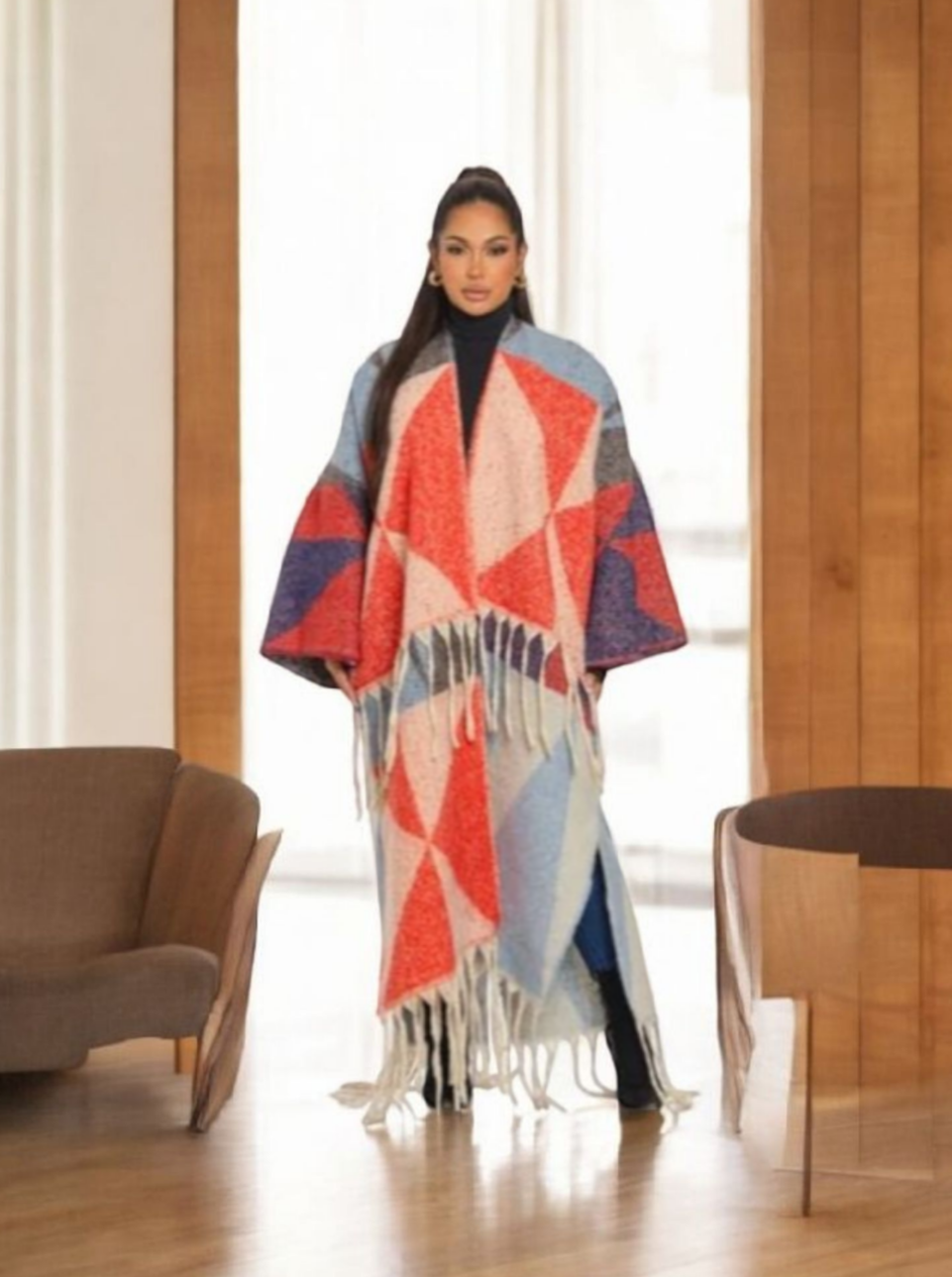 Multicolor Geometric Tassel Cardigans