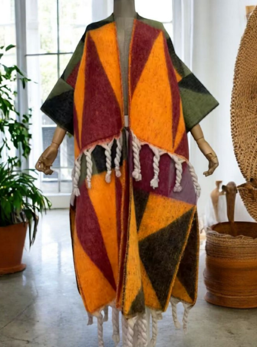 Multicolor Geometric Tassel Cardigans