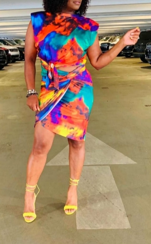 TIE DYE MINI SKIRT AND CROPPED TOP(SET)