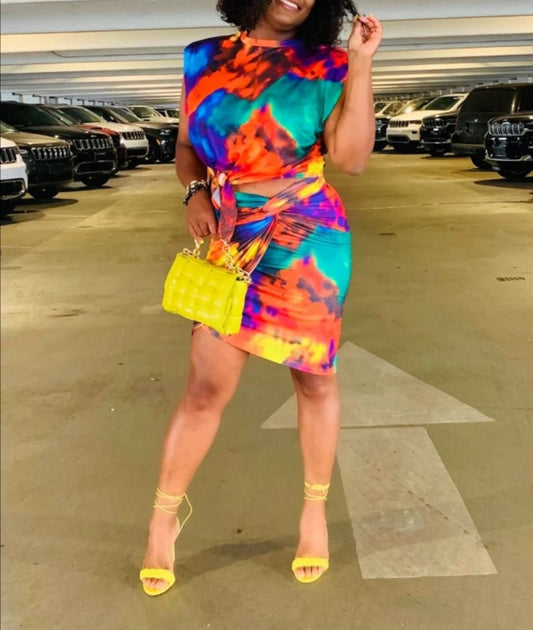 TIE DYE MINI SKIRT AND CROPPED TOP(SET)