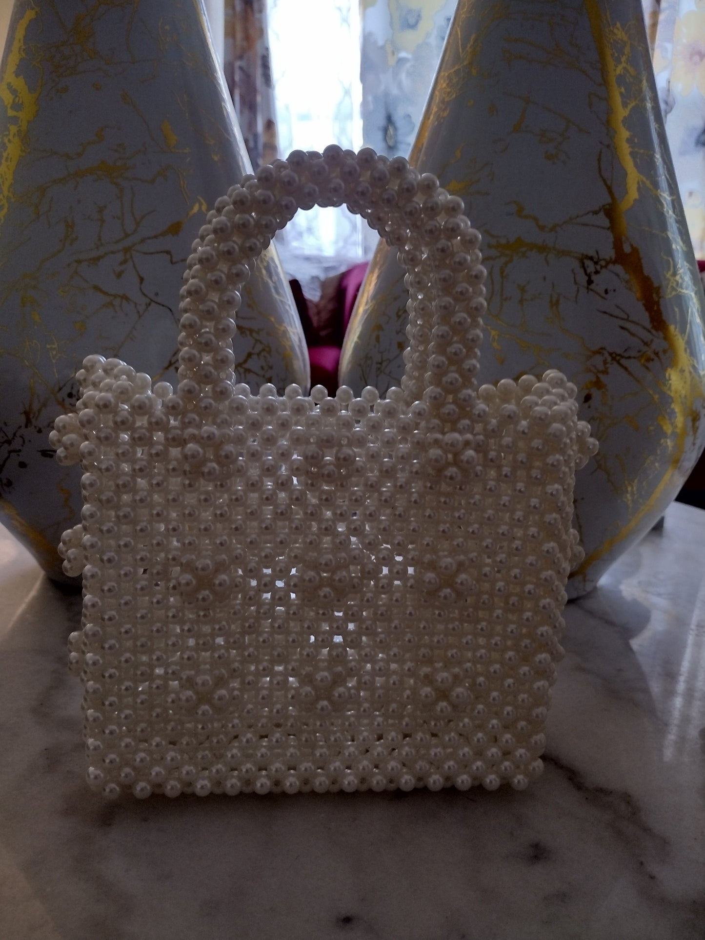 BEADED BRIDAL FAUX-PEARL CLUTCH