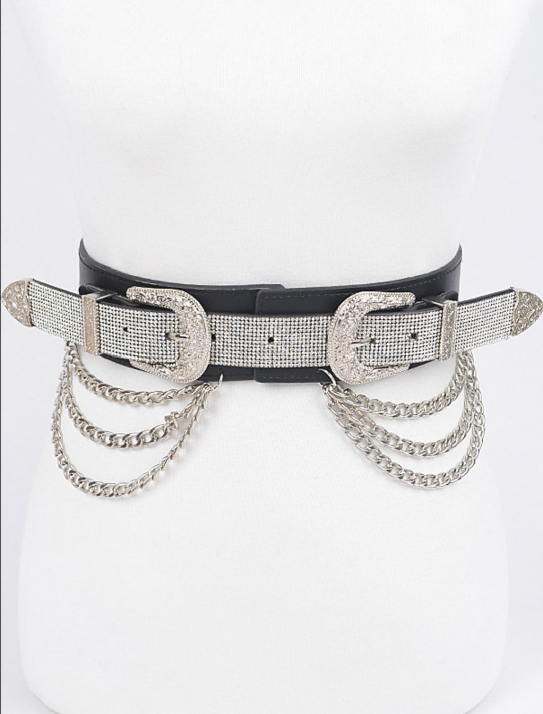 DOUBLE BUCKLE CHAIN RHINESTONE  BELT