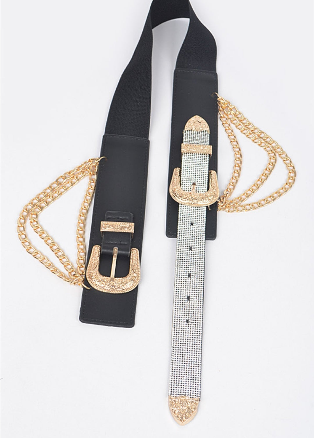DOUBLE BUCKLE CHAIN RHINESTONE  BELT