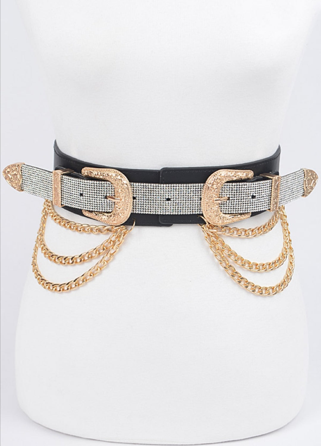 DOUBLE BUCKLE CHAIN RHINESTONE  BELT