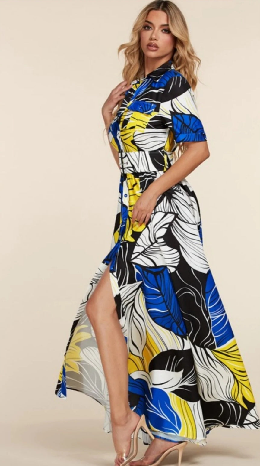 SHE'S READY MAXI LEAF DRESS
