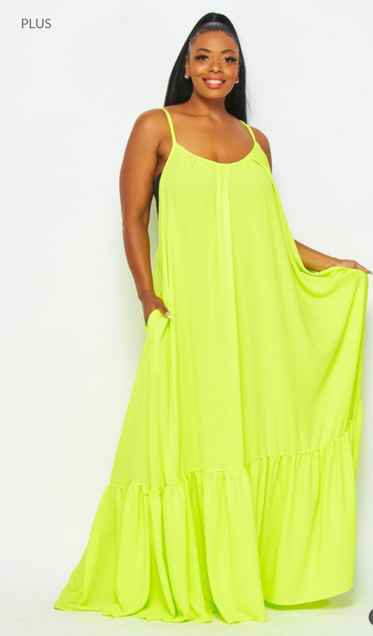 FLOWEY YELLOW MAXI DRESS  WITH POCKETS (plus size)
